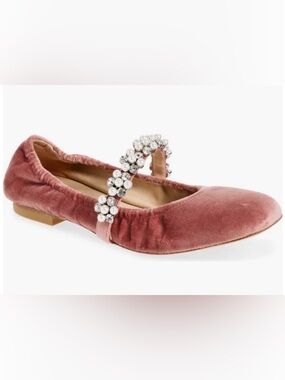New Stuart Weitzman Poppy Ballet Velvet Flat in Desert Rose/Clear/Natural